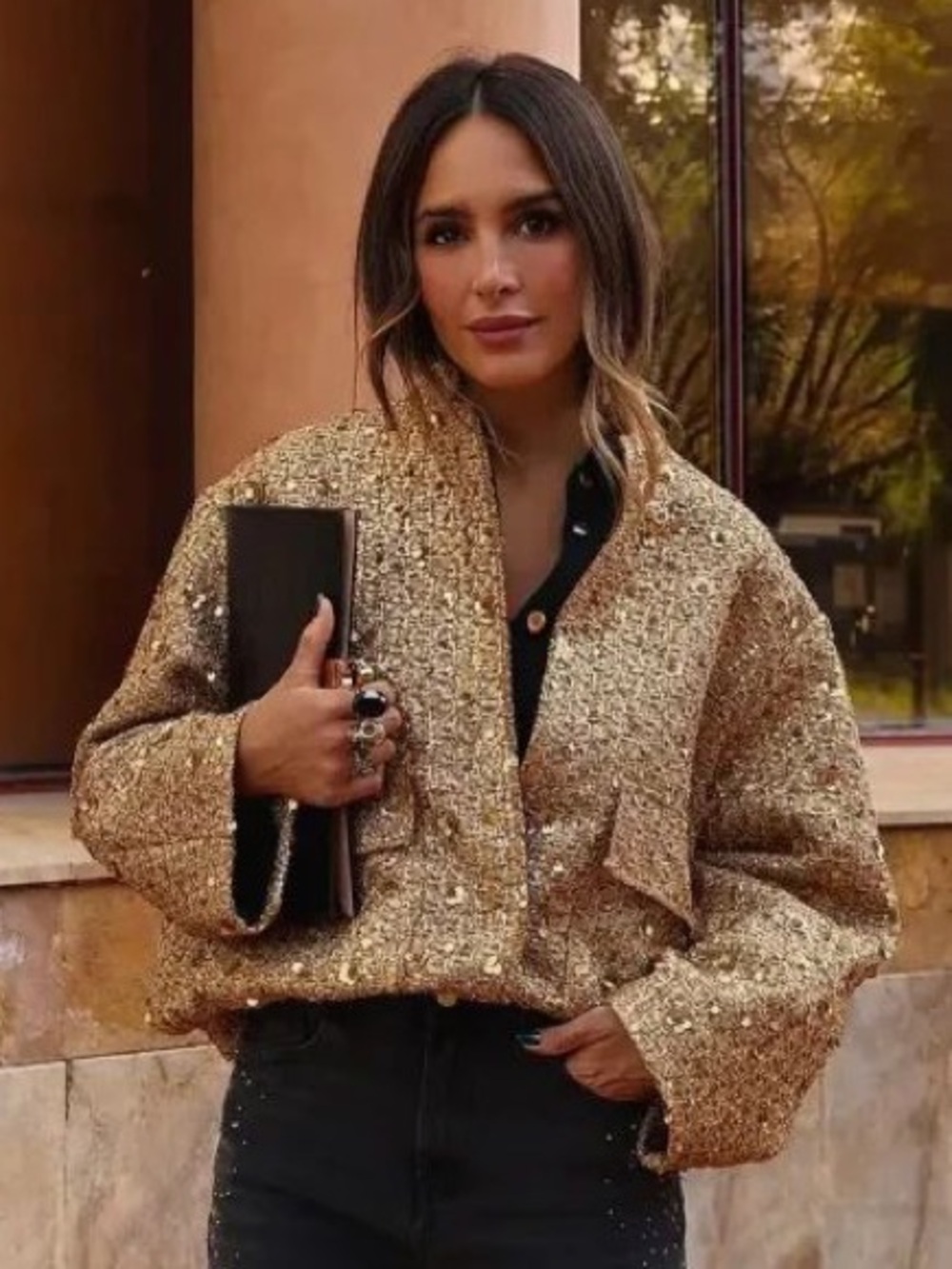 “Viral” Zara Gold Sequin Tweed Bomber Jacket - NWT!